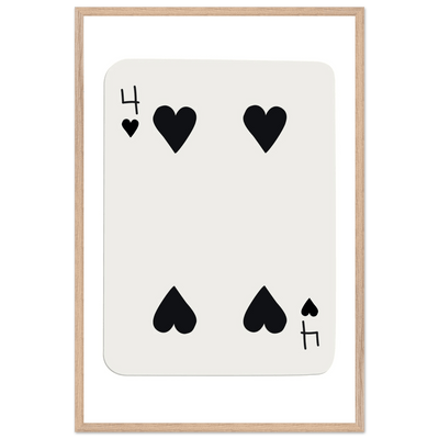 Minimalist Four of Hearts Poker Card Print - Mounted Framed Poster Art, Eco-Friendly Wood Frame - Vibrantwalls