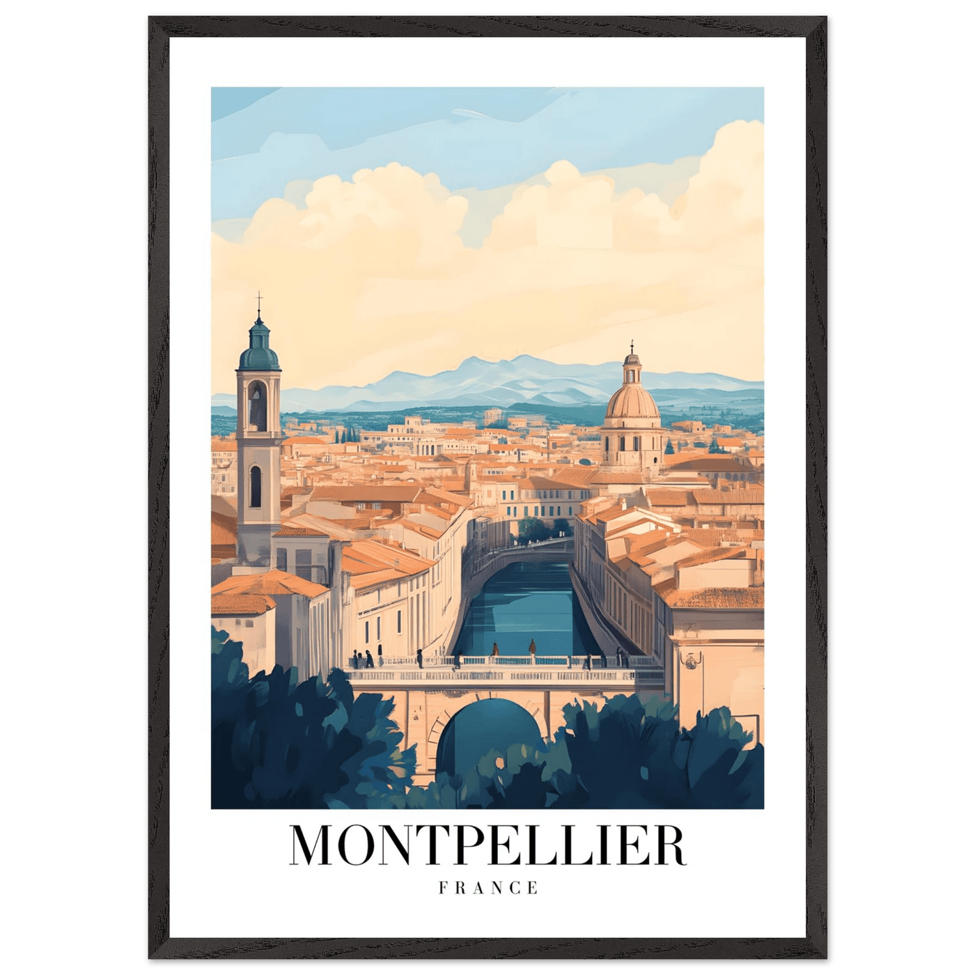 Montpellier France Framed Poster – Vintage Travel Wall Art with Wooden Frame - Vibrantwalls