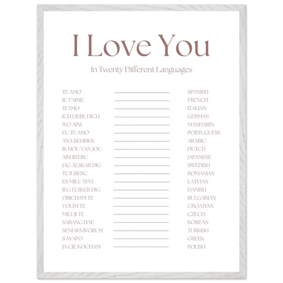 I Love You in 20 Languages - Mounted Framed Art Print, Eco-Friendly Wood Frame in Your Choice of Style - Vibrantwalls