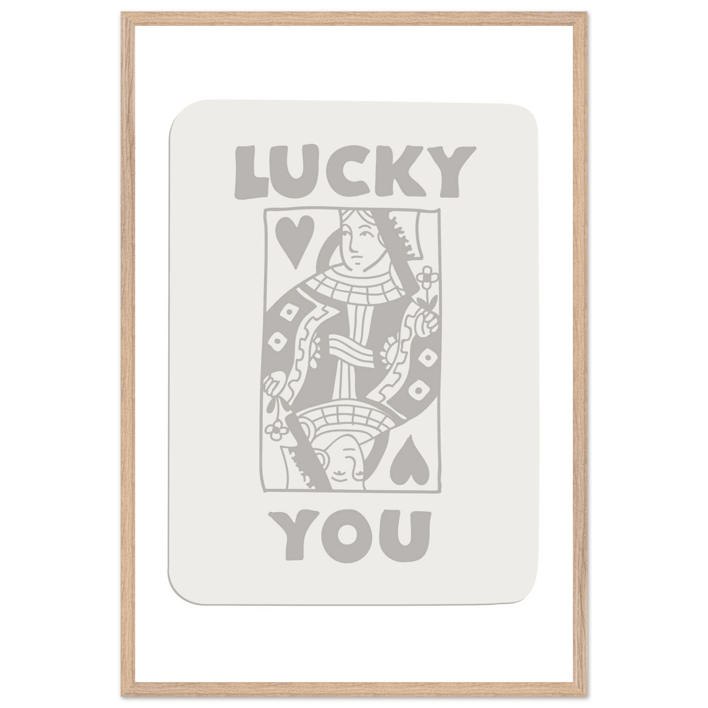 Lucky You Poker Queen of Hearts Framed Art - Modern Card Game Print, Eco-Friendly Wood Frame - Vibrantwalls