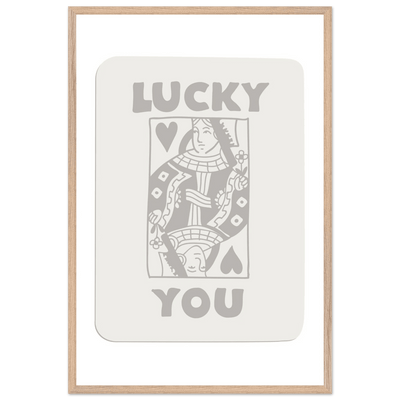 Lucky You Poker Queen of Hearts Framed Art - Modern Card Game Print, Eco-Friendly Wood Frame - Vibrantwalls