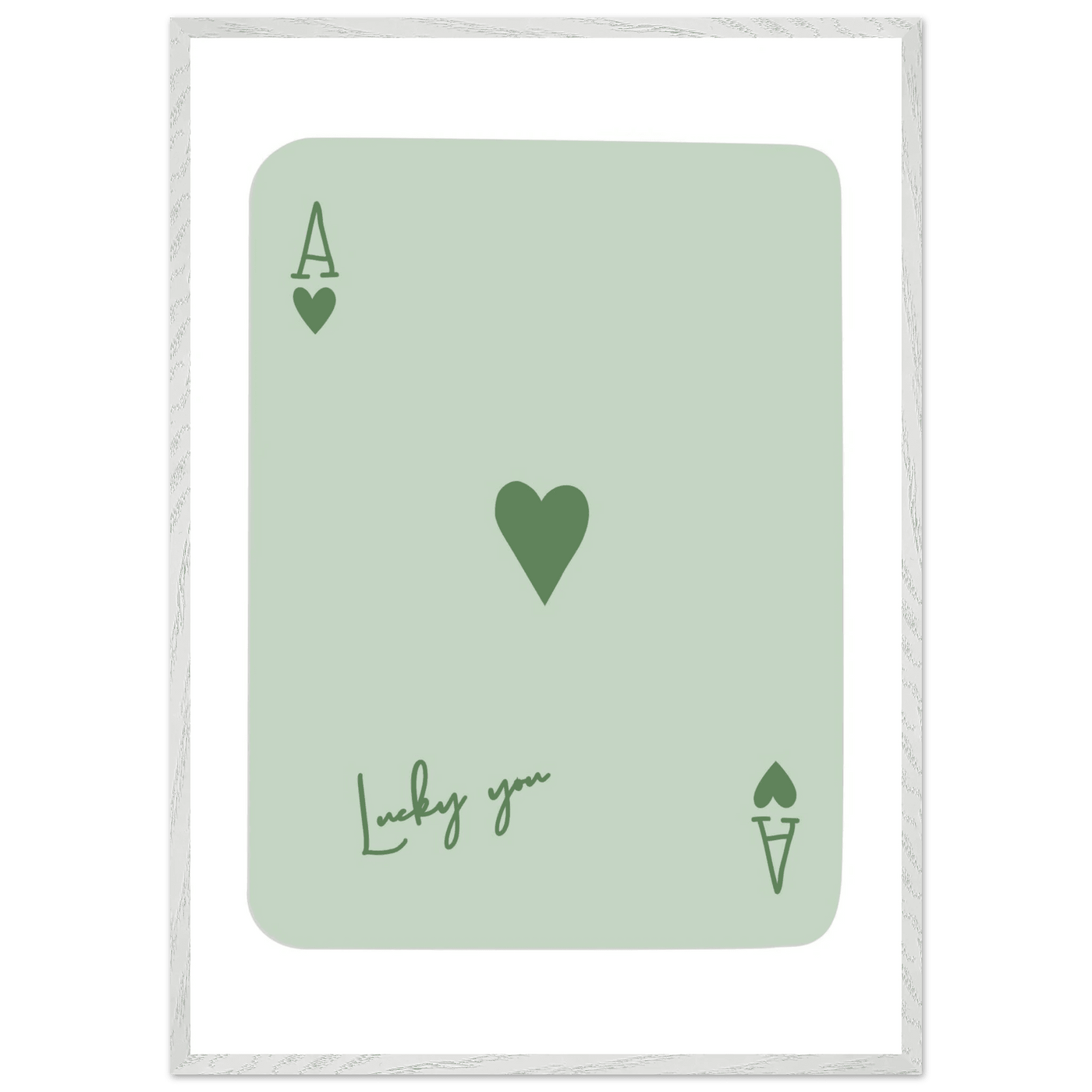 Minimalist Ace of Hearts Poker Card Print - Eco-Friendly Framed Wall Art, 'Lucky You' Design - Vibrantwalls