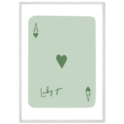 Minimalist Ace of Hearts Poker Card Print - Eco-Friendly Framed Wall Art, 'Lucky You' Design - Vibrantwalls