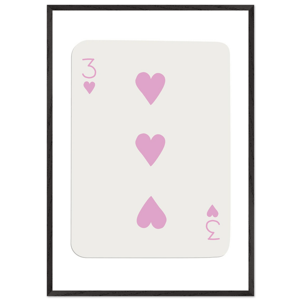 Three of Hearts Poker Card Print - Soft Pink Mounted Framed Poster Art, Eco-Friendly Wood Frame - Vibrantwalls