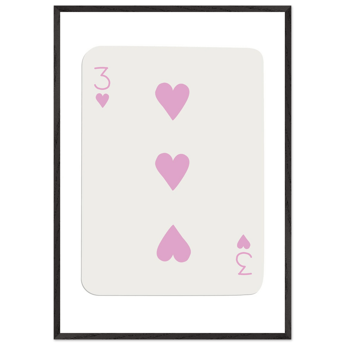 Three of Hearts Poker Card Print - Soft Pink Mounted Framed Poster Art, Eco-Friendly Wood Frame - Vibrantwalls