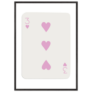 Three of Hearts Poker Card Print - Soft Pink Mounted Framed Poster Art, Eco-Friendly Wood Frame - Vibrantwalls