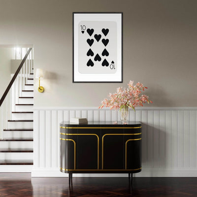 Minimalist Ten of Hearts Poker Card Print - Mounted Framed Poster Art, Eco-Friendly Wood Frame - Vibrantwalls
