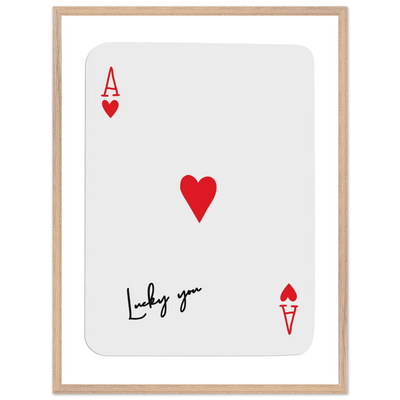Lucky You Ace of Hearts Card Print - Framed Poker Art, Modern Design, Eco-Friendly Wood Frame - Vibrantwalls