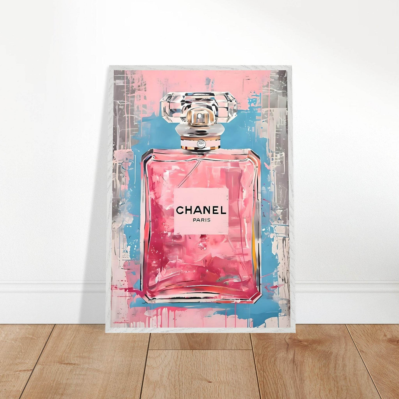 Coco Mademoiselle Chanel Art Print - Pink & Blue Pop Art Style Framed Poster - Vibrantwalls
