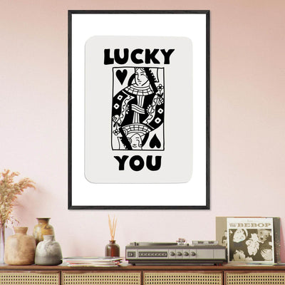 Lucky You Poker Card Queen of Hearts Art Print - Mounted Framed Poster, Eco-Friendly Wood Frame - Vibrantwalls