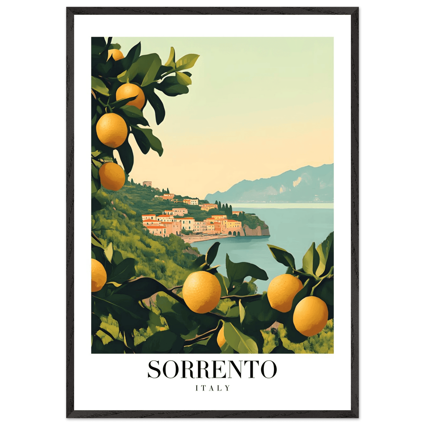 Sorrento Italy Framed Poster – Vintage Citrus Grove Travel Wall Art with Wooden Frame - Vibrantwalls