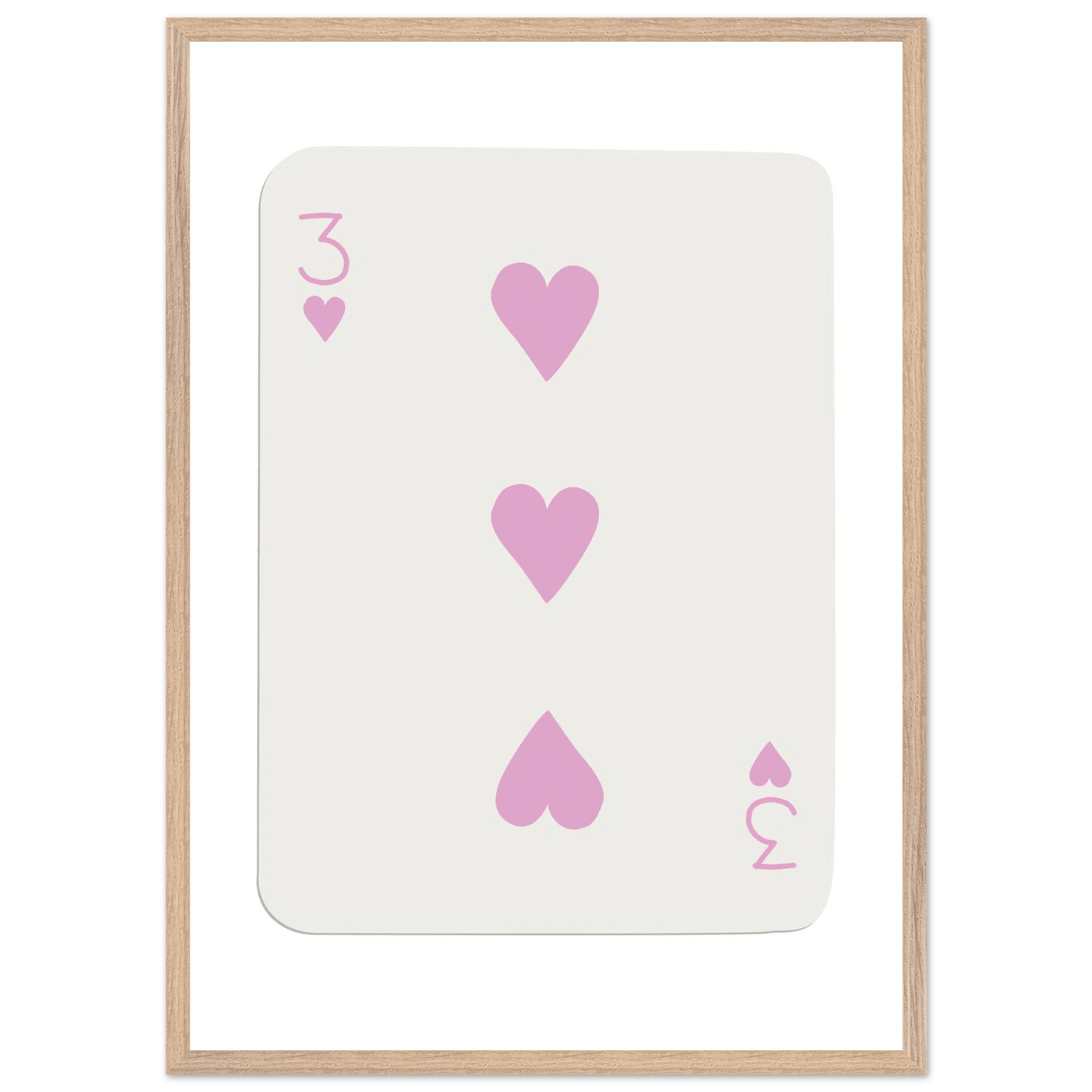 Three of Hearts Poker Card Print - Soft Pink Mounted Framed Poster Art, Eco-Friendly Wood Frame - Vibrantwalls