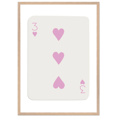 Three of Hearts Poker Card Print - Soft Pink Mounted Framed Poster Art, Eco-Friendly Wood Frame - Vibrantwalls