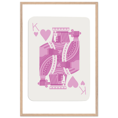King of Hearts Modern Pink Poker Card Art - Mounted Framed Poster, Eco-Friendly Wood Frame - Vibrantwalls