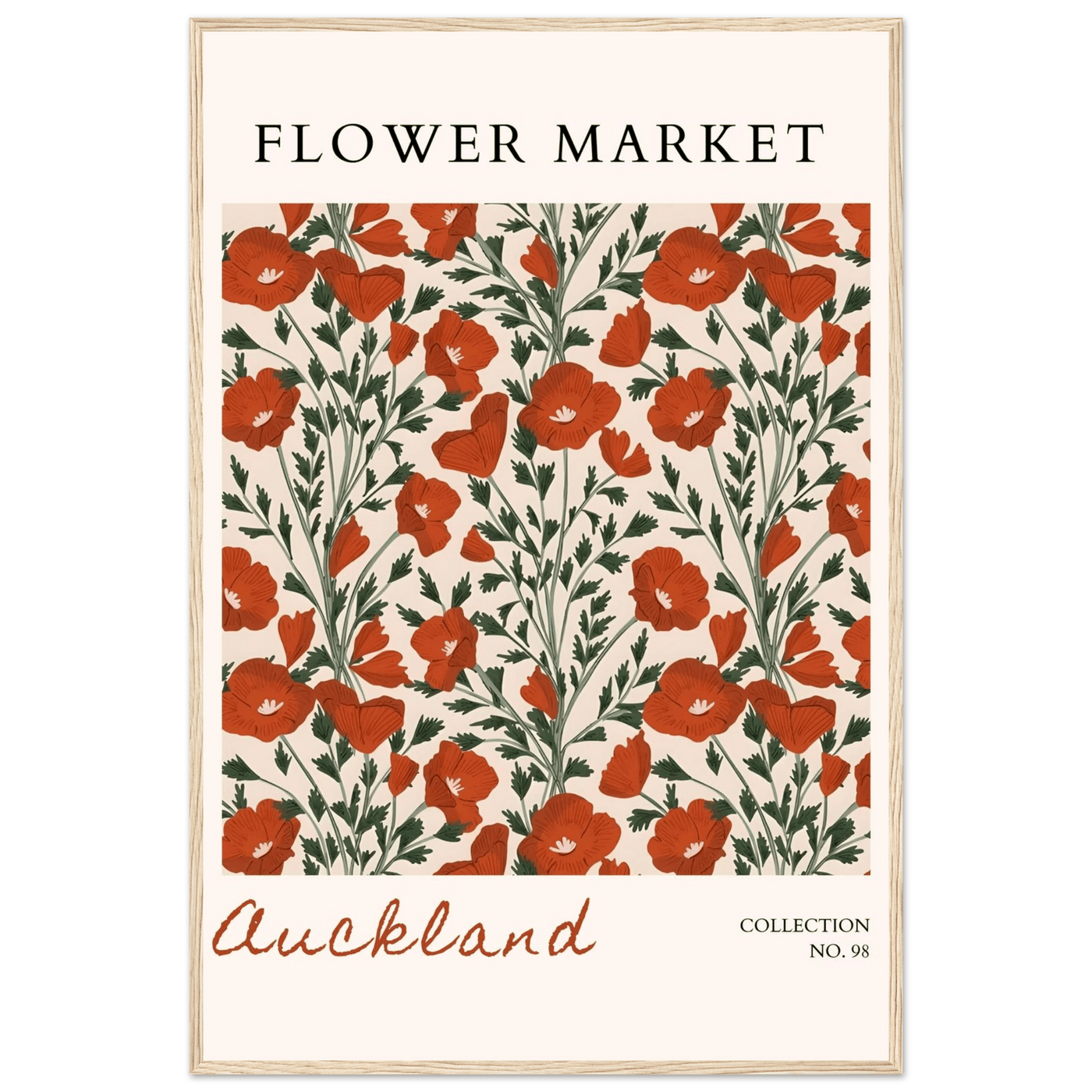 Auckland Flower Market Framed Poster – Vibrant Poppy Art Print | Ready-to-Hang Floral Decor - Vibrantwalls