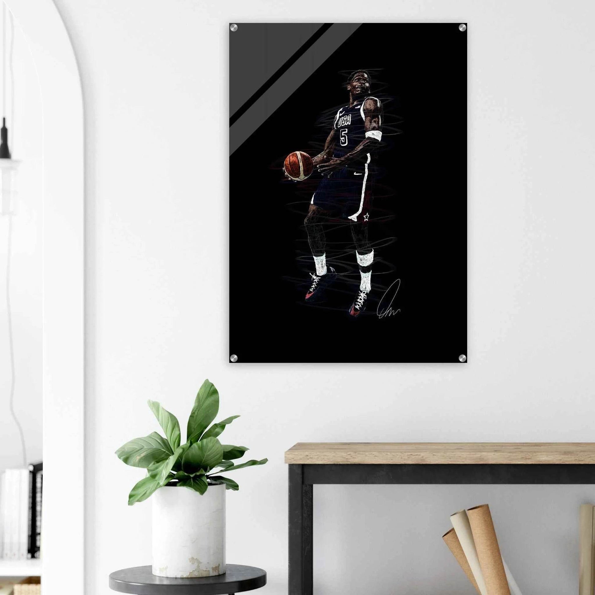 Basketball Player Dynamic Acrylic Print – Vibrant, Modern Wall Art for Sports Fans - Vibrantwalls