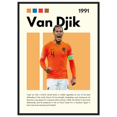 Virgil van Dijk Liverpool/Netherlands Football Framed Poster - Orange & Dynamic Sports Art Print 50x70 cm 20x28″ Black frame Vibrantwalls