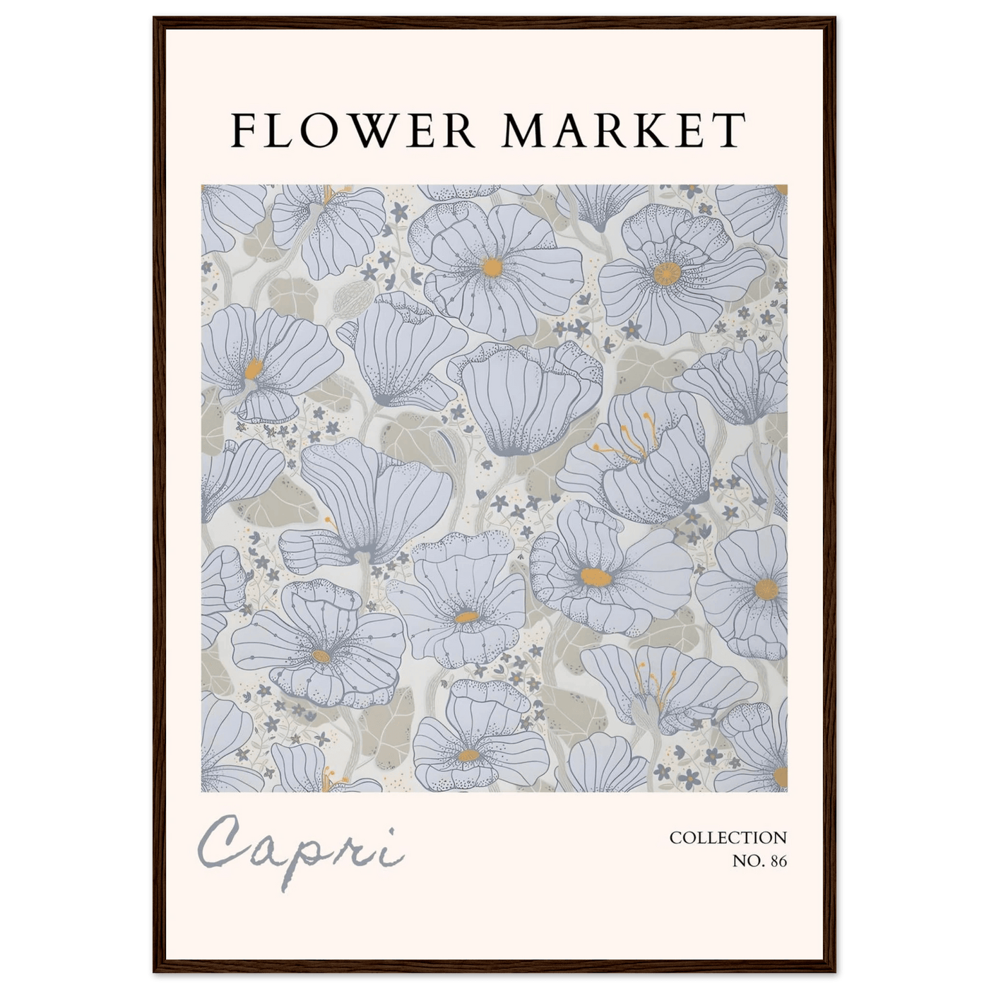Capri Flower Market Framed Poster – Serene Floral Art Print in Cool Tones | Ready-to-Hang Wall Decor - Vibrantwalls