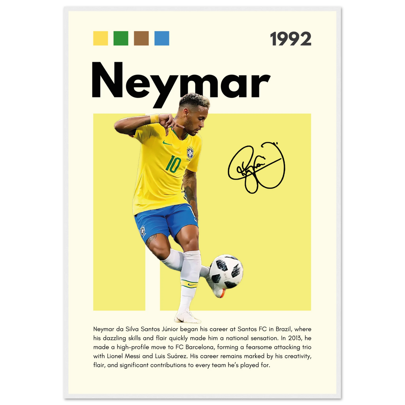 Neymar Jr. Brazilian Football Legend Framed Poster – Vibrant Pop Art Football Print 70x100 cm 28x40″ White frame Vibrantwalls