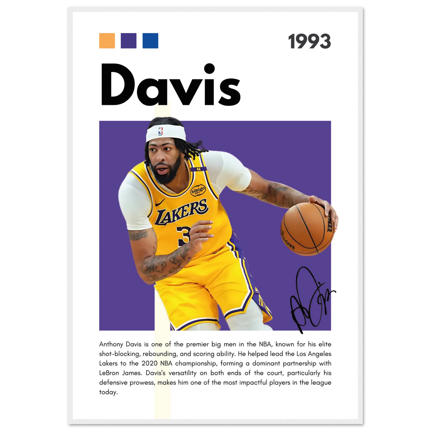 Anthony Davis Lakers Modern Basketball Art Print 70x100 cm 28x40″ White frame Vibrantwalls