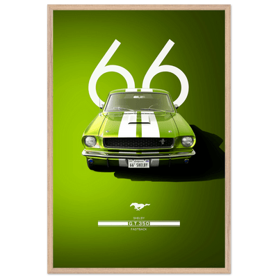 1966 Shelby GT350 Fastback Poster - Iconic Green & White Racing Stripes | Premium Framed Art, Ready-to-Hang - Vibrantwalls