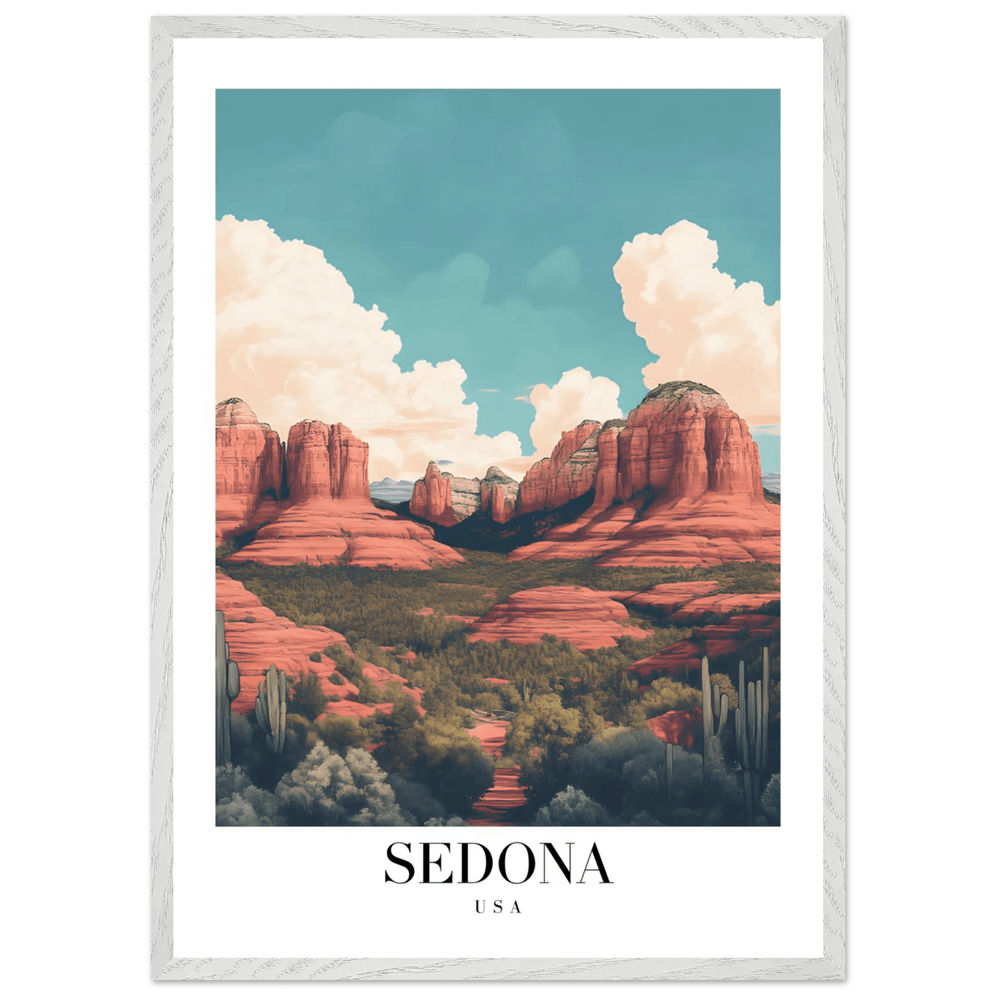 Sedona USA Framed Poster – Iconic Red Rocks Wall Art with Vintage Desert Vibes - Vibrantwalls