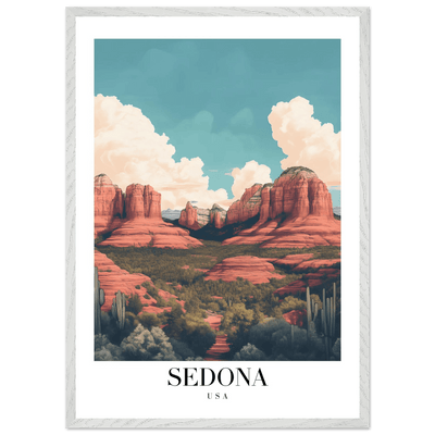 Sedona USA Framed Poster – Iconic Red Rocks Wall Art with Vintage Desert Vibes - Vibrantwalls