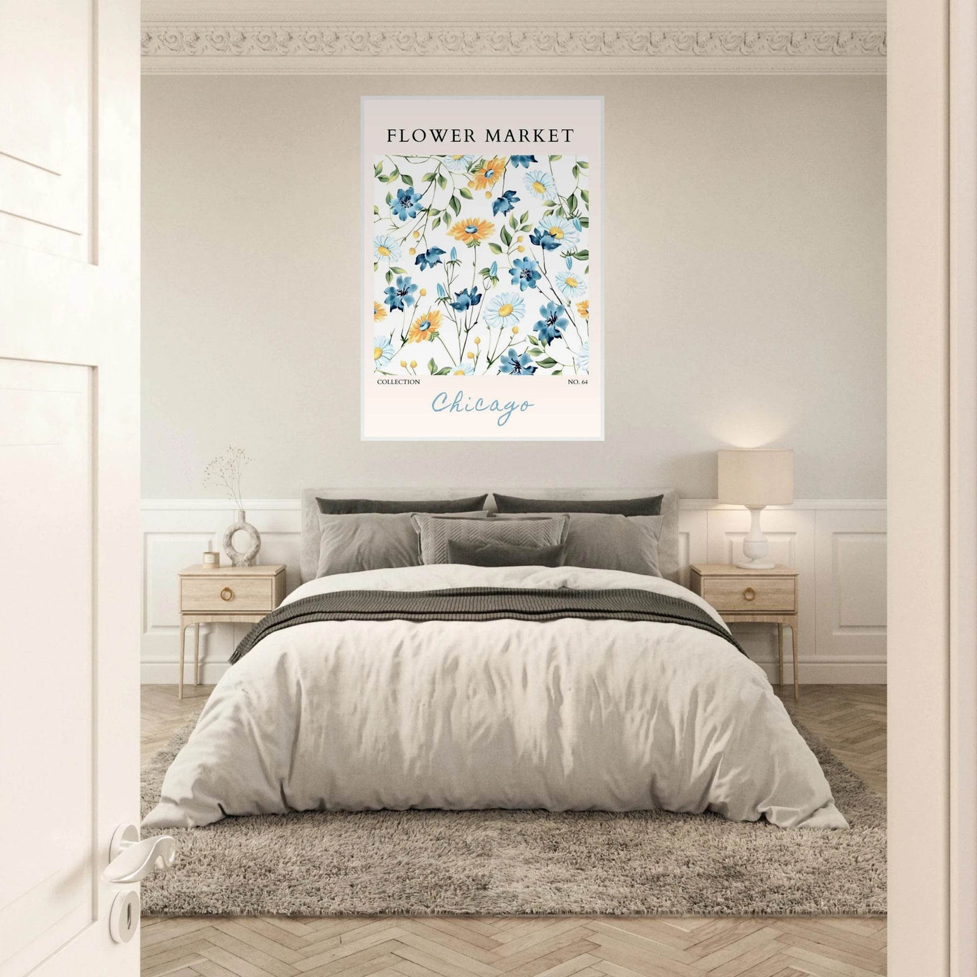Flower Market Chicago Collection Framed Poster – Whimsical Blue & Yellow Floral Art Print | Ready-to-Hang - Vibrantwalls
