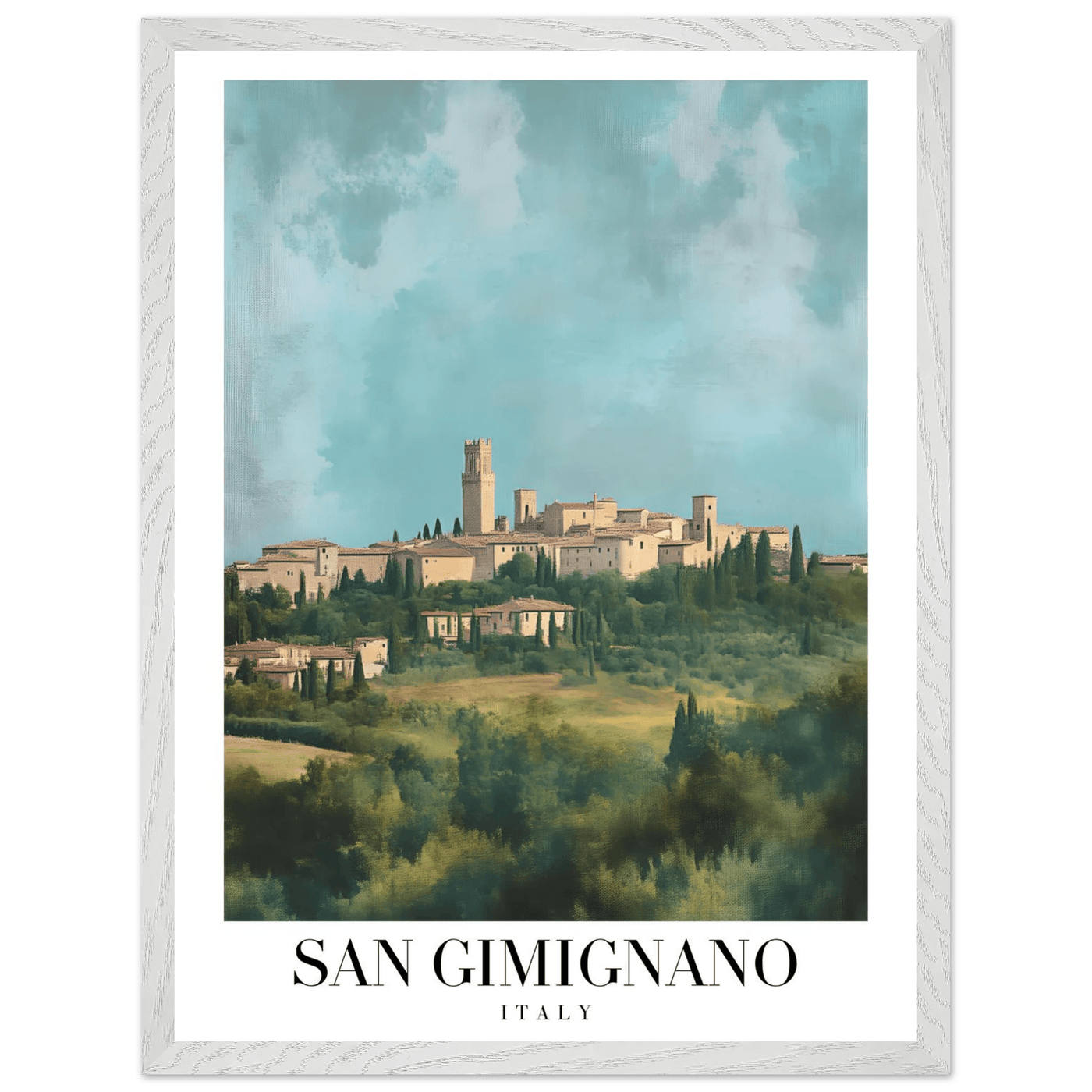 San Gimignano Italy Framed Poster – Vintage Tuscan Countryside Wall Art with Wooden Frame - Vibrantwalls