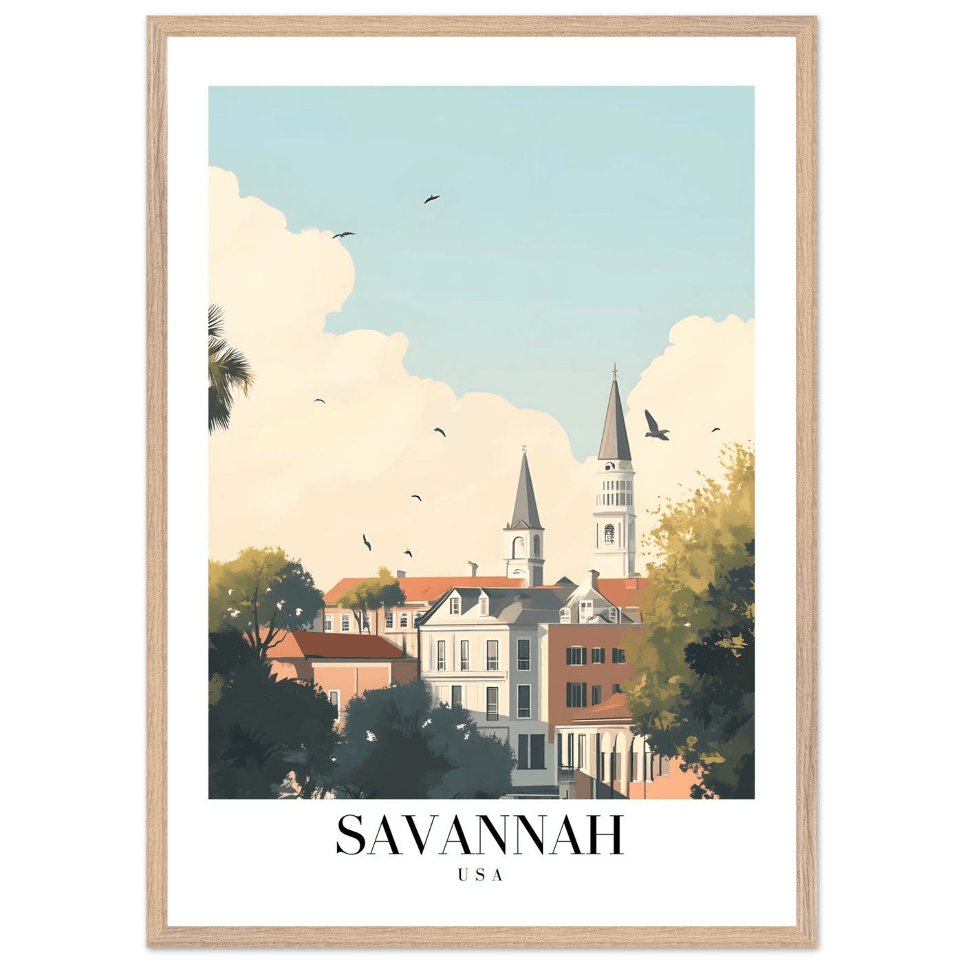Savannah USA Framed Poster – Charming Cityscape Wall Art with Wooden Frame - Vibrantwalls