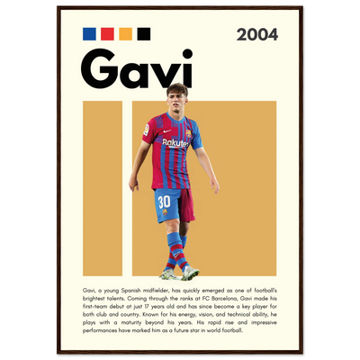 Gavi FC Barcelona Soccer Framed Football Poster 70x100 cm 28x40″ Dark wood frame Vibrantwalls