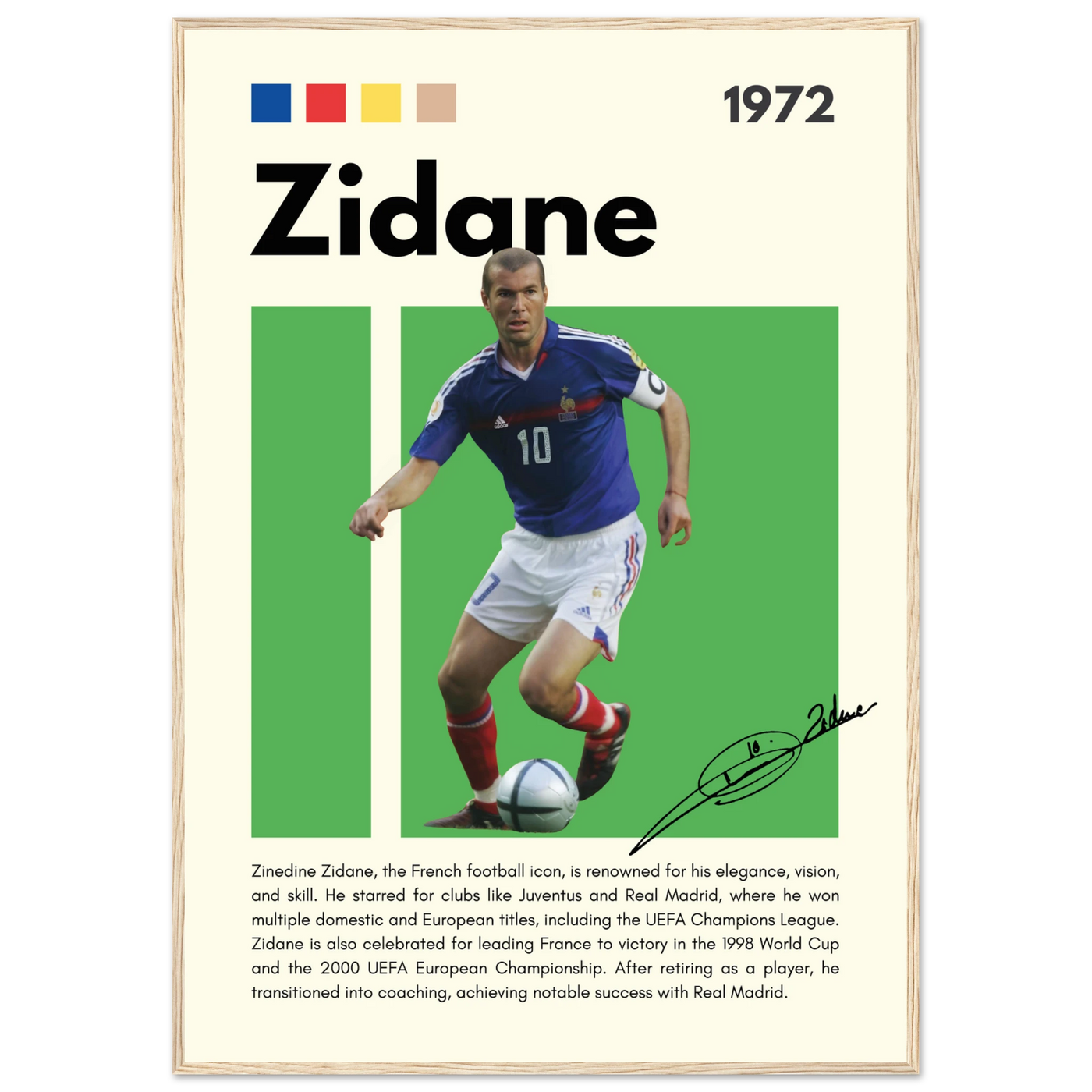 Zinedine Zidane Football Legend Framed French Poster 70x100 cm 28x40″ Wood frame Vibrantwalls