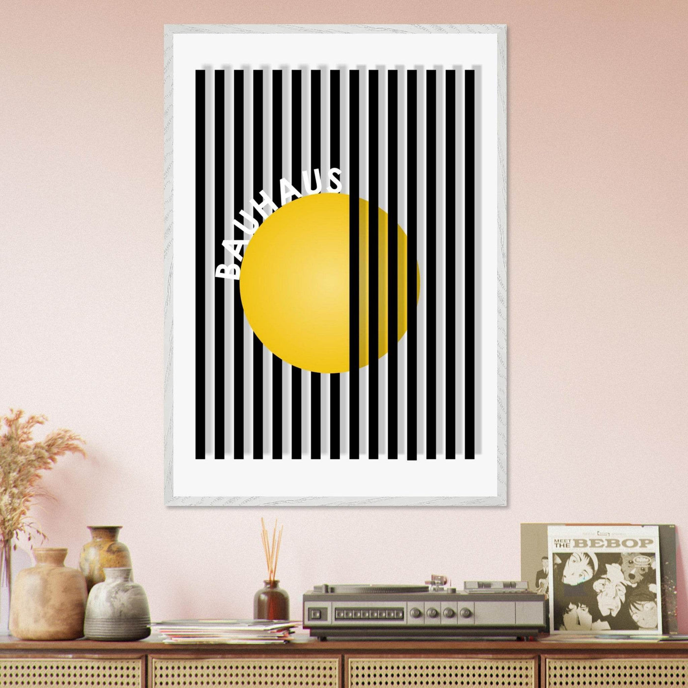 Bauhaus Yellow Circle Wall Art with Modern Stripes - Vibrantwalls