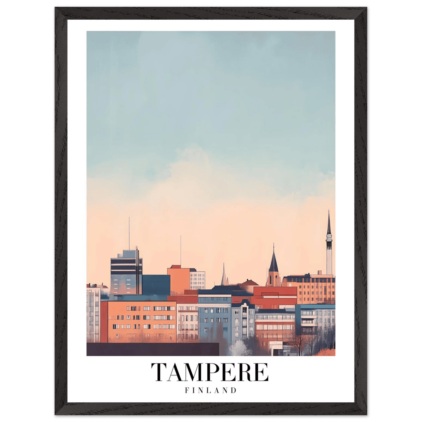 Tampere Finland Framed Poster – Modern Cityscape Wall Art with Customizable Wooden Frame - Vibrantwalls