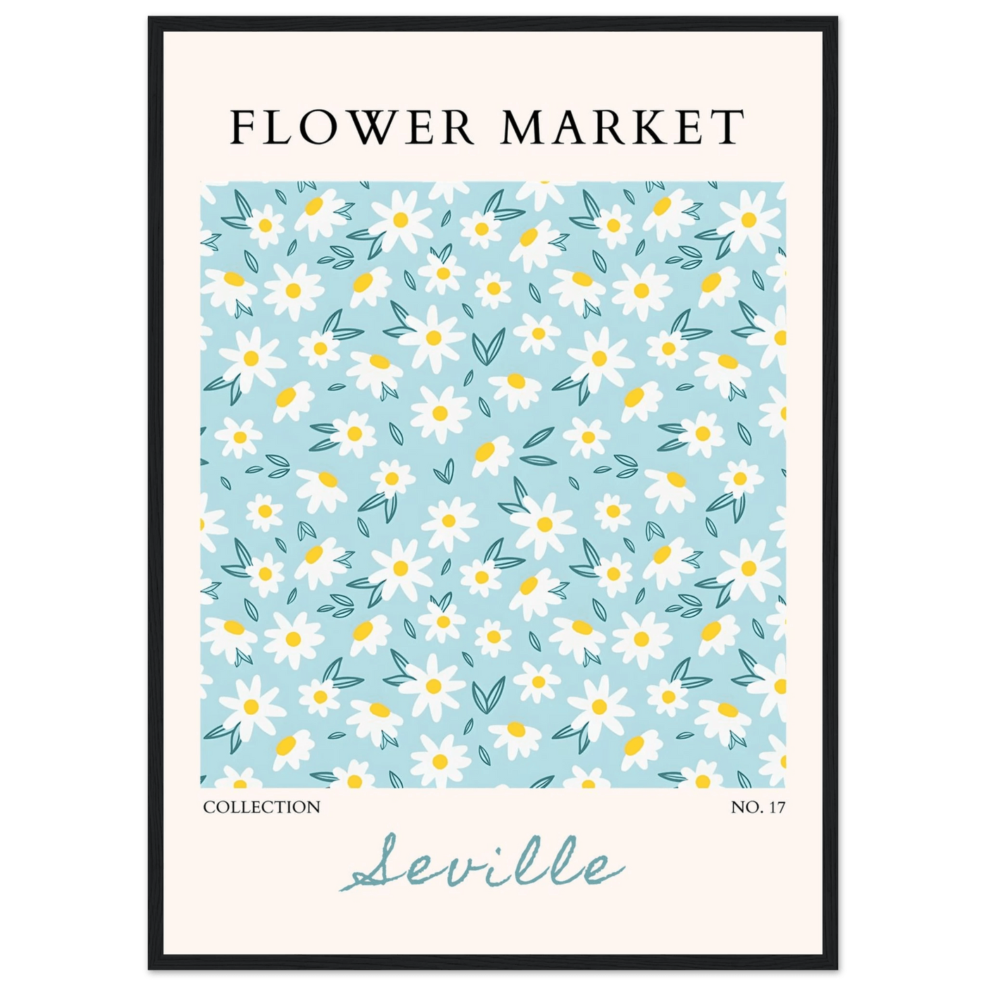 Charming Daisy Field Framed Poster – Pastel Blue & White Floral Art Print | Ready-to-Hang Wall Decor - Vibrantwalls