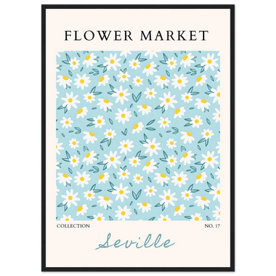 Charming Daisy Field Framed Poster – Pastel Blue & White Floral Art Print | Ready-to-Hang Wall Decor - Vibrantwalls