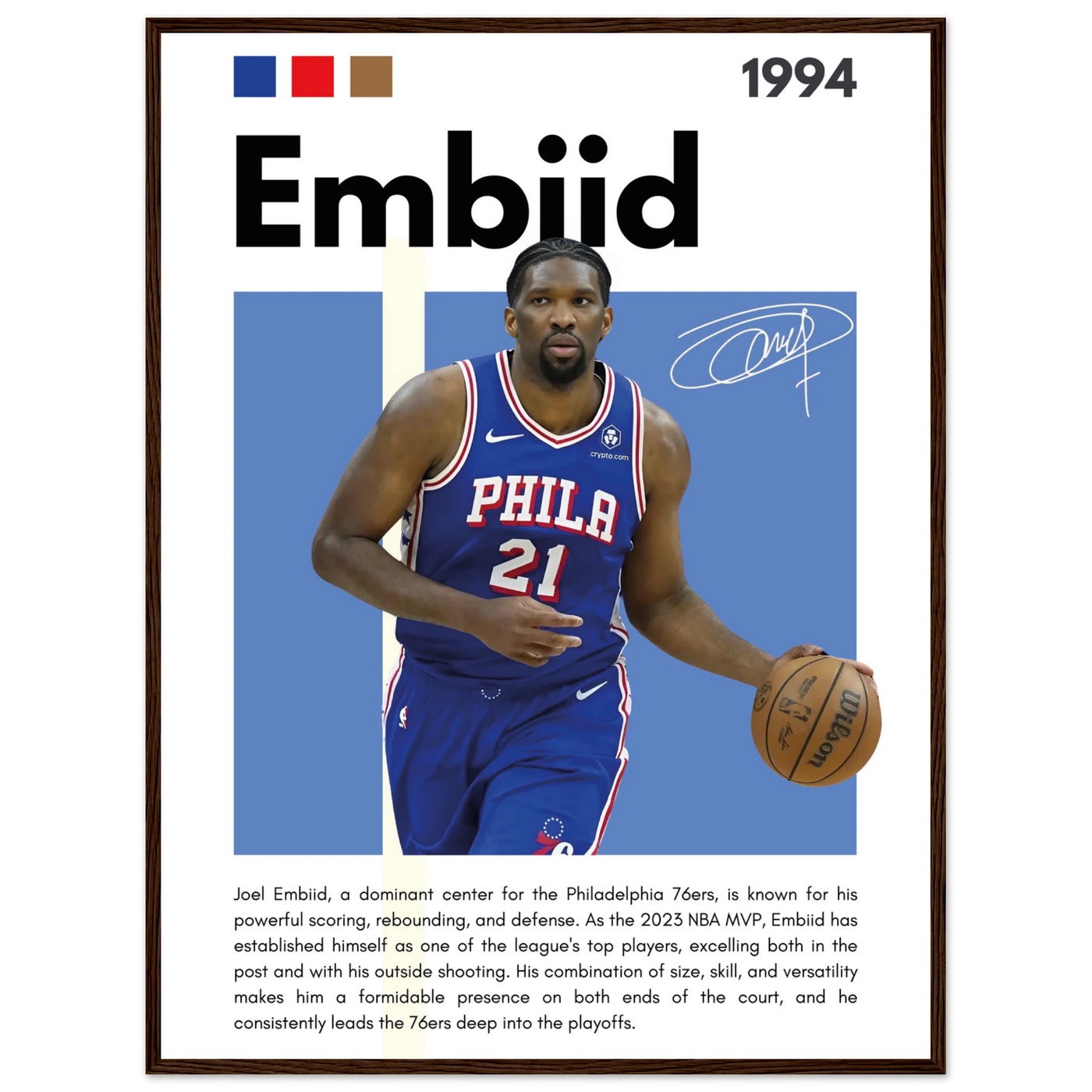 Joel Embiid The Process 76ers Framed Poster 60x80 cm 24x32″ Dark wood frame Vibrantwalls