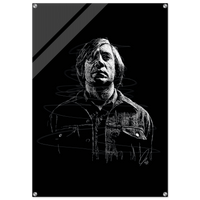 Javier Bardem in No Country for Old Men – Iconic Scrawl Art Acrylic Print - Vibrantwalls