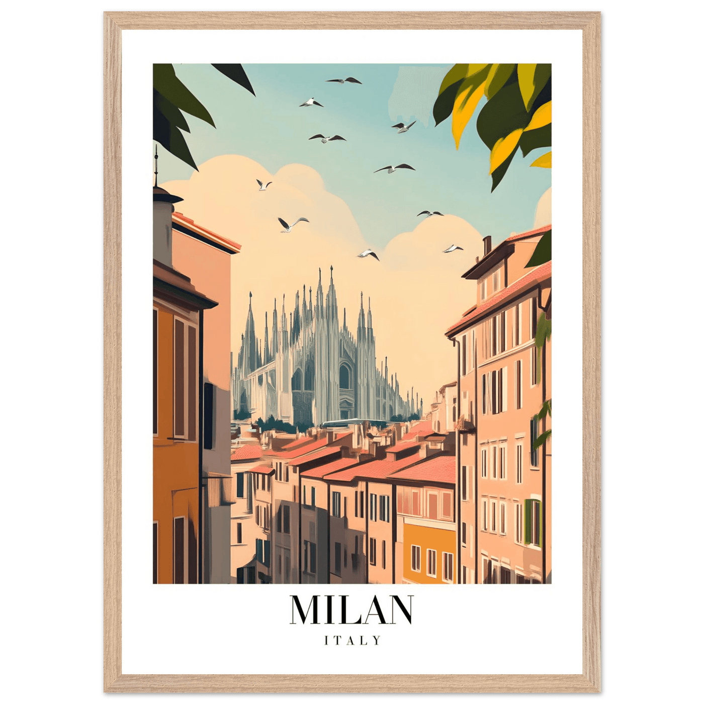 Milan Italy Framed Poster – Vintage Travel Wall Art with Duomo View & Wooden Frame - Vibrantwalls