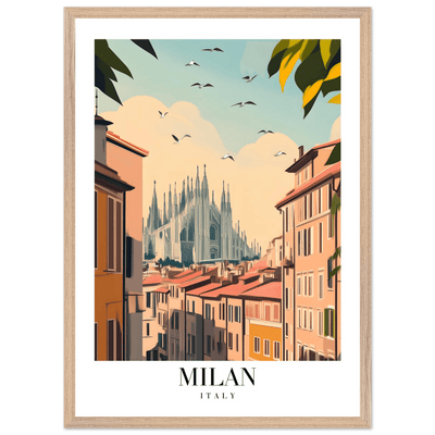 Milan Italy Framed Poster – Vintage Travel Wall Art with Duomo View & Wooden Frame - Vibrantwalls