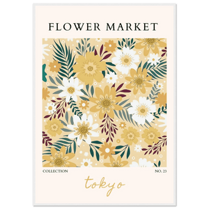 Tokyo Flower Market Framed Poster – Botanical Golden & White Floral Print | Ready-to-Hang Wall Art - Vibrantwalls