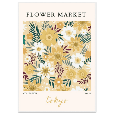 Tokyo Flower Market Framed Poster – Botanical Golden & White Floral Print | Ready-to-Hang Wall Art - Vibrantwalls