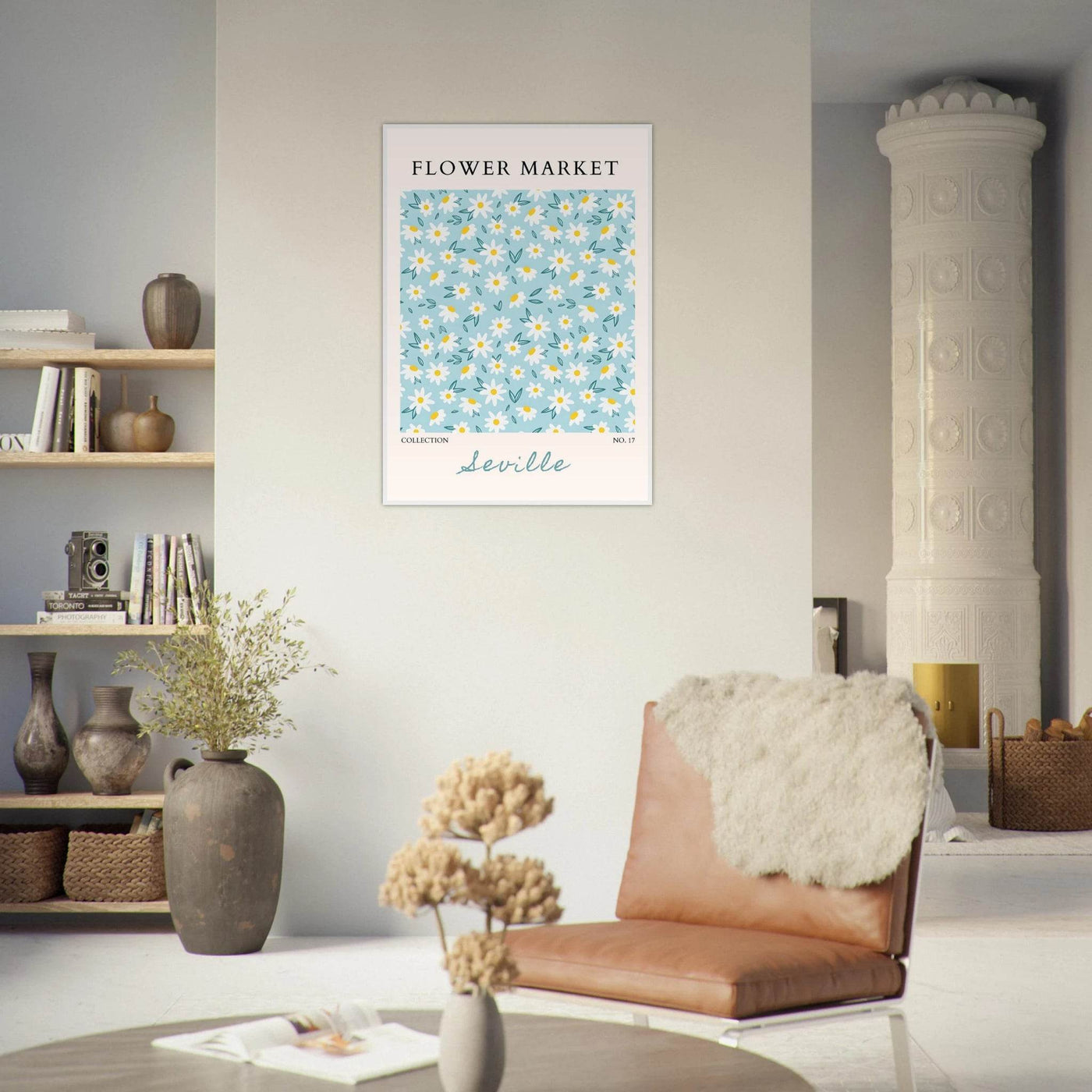 Charming Daisy Field Framed Poster – Pastel Blue & White Floral Art Print | Ready-to-Hang Wall Decor - Vibrantwalls