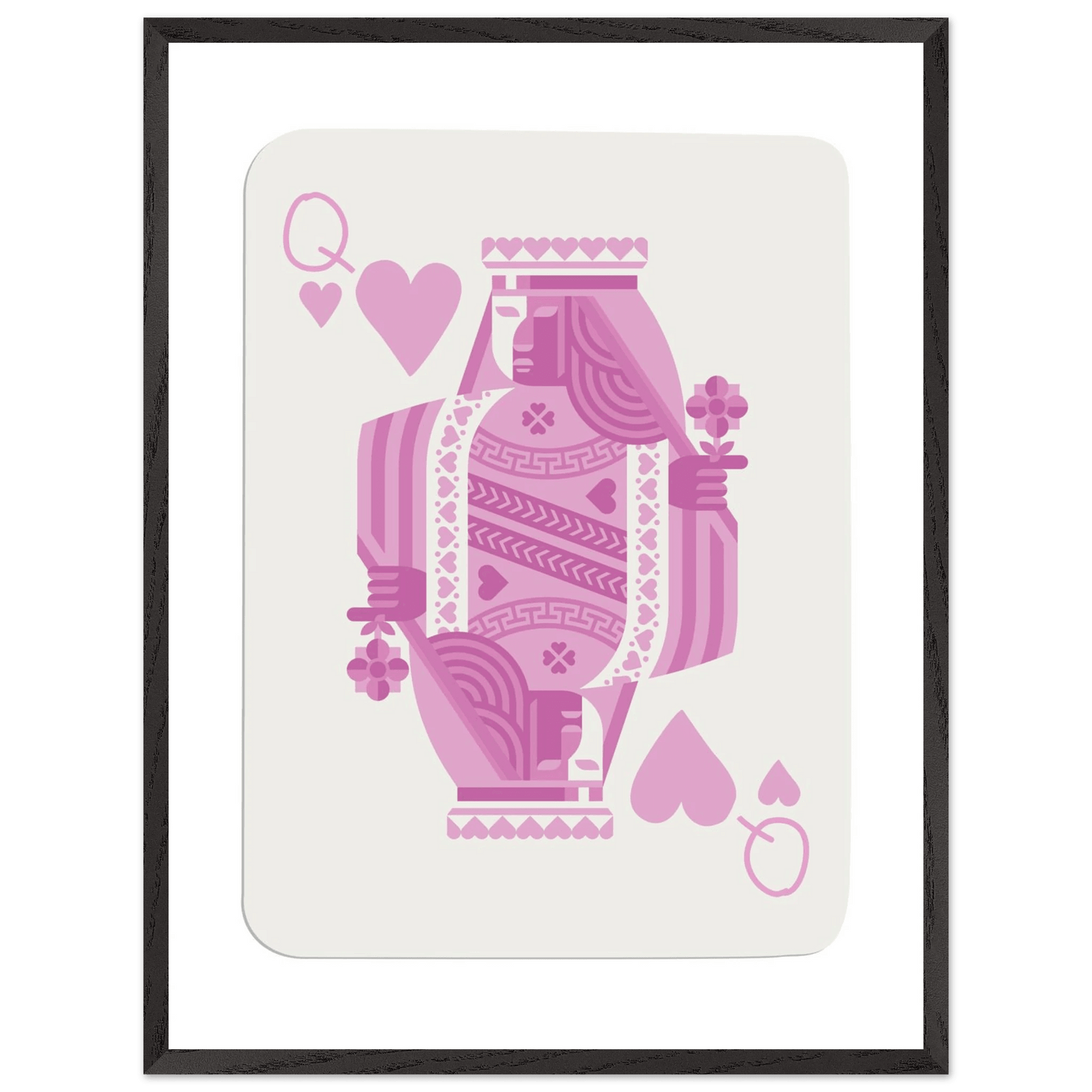 Queen of Hearts - Pink Poker Card Mounted Poster Art, Eco-Friendly Wood Frame & Shatterproof Plexiglass - Vibrantwalls