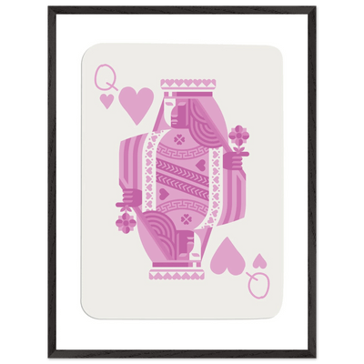 Queen of Hearts - Pink Poker Card Mounted Poster Art, Eco-Friendly Wood Frame & Shatterproof Plexiglass - Vibrantwalls