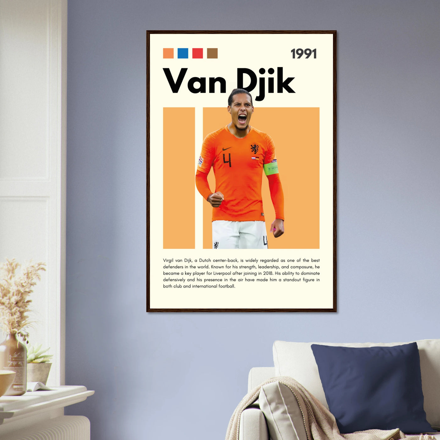 Virgil van Dijk Liverpool/Netherlands Football Framed Poster - Orange & Dynamic Sports Art Print Vibrantwalls
