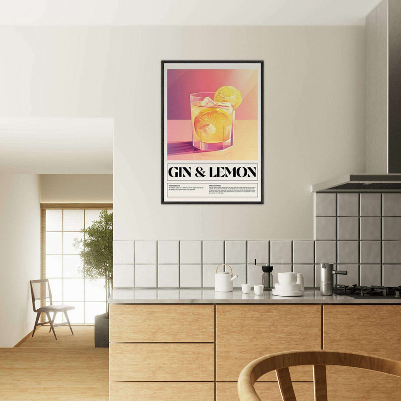 Gin Lemon Print Cocktail Poster Wall Art - Vibrantwalls