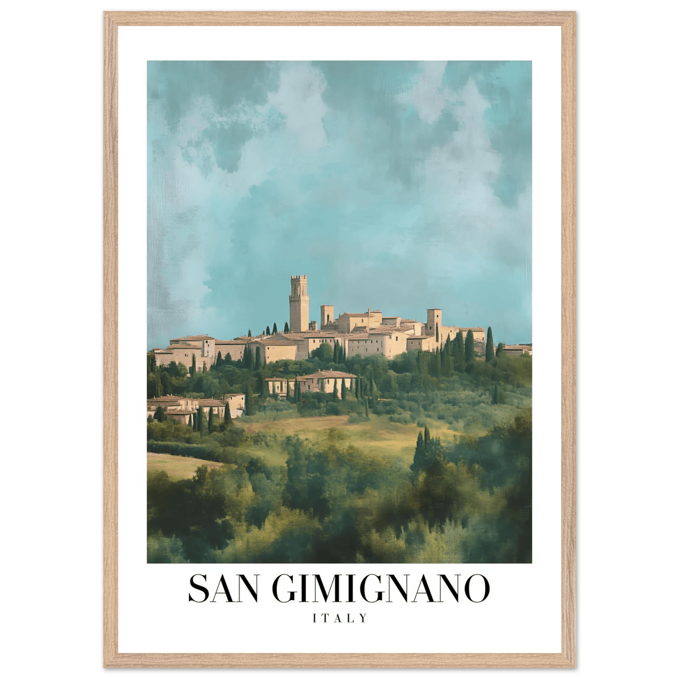 San Gimignano Italy Framed Poster – Vintage Tuscan Countryside Wall Art with Wooden Frame - Vibrantwalls