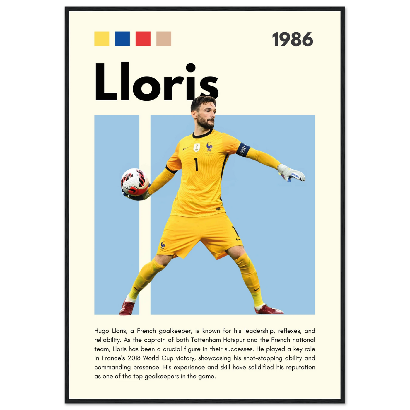 Hugo Lloris France Goalkeeper Football Poster 70x100 cm 28x40″ Black frame Vibrantwalls