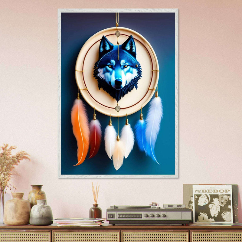 Mystic Wolf Dreamcatcher Cubism Style Bohemian Art Poster Wall Art - Vibrantwalls